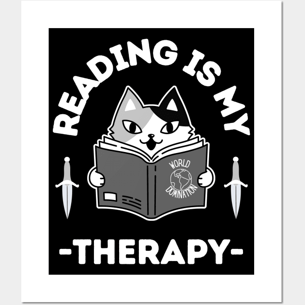 Reading Is My Therapy.Cat Reading Wall Art by StoryTimeComic 